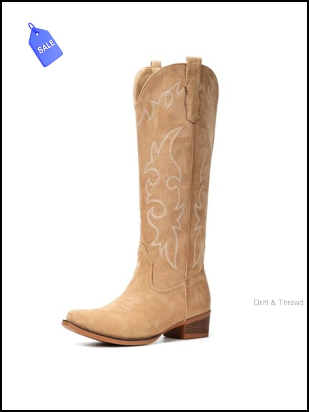 Faux Suede Knee High Western Cowboy Boots